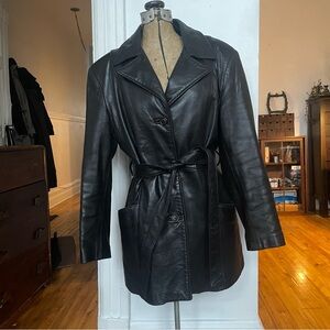 Black Leather Women's Coat